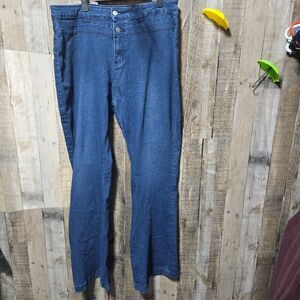 Pantete Jeans Women's Flare Double Button Comfy Western Casual Trending